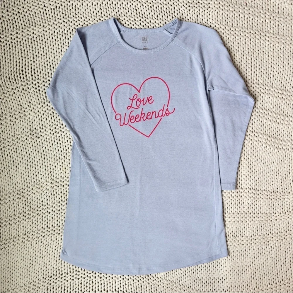 GAP Long Sleeve Love Weekends Blue Girl's Pajama Dress with Pink Heart Size 6